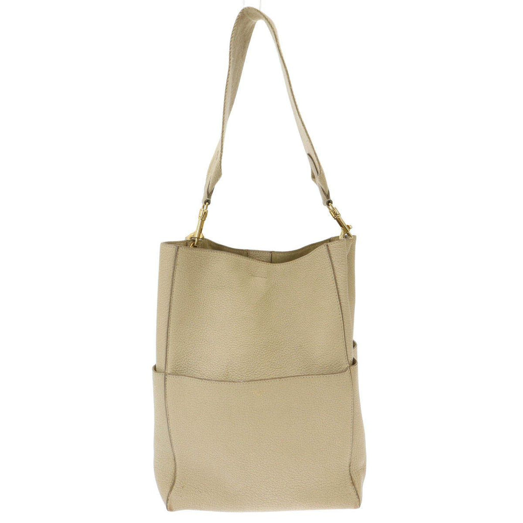 Celine Sangles Bucket Shoulder Leather Bag Beige