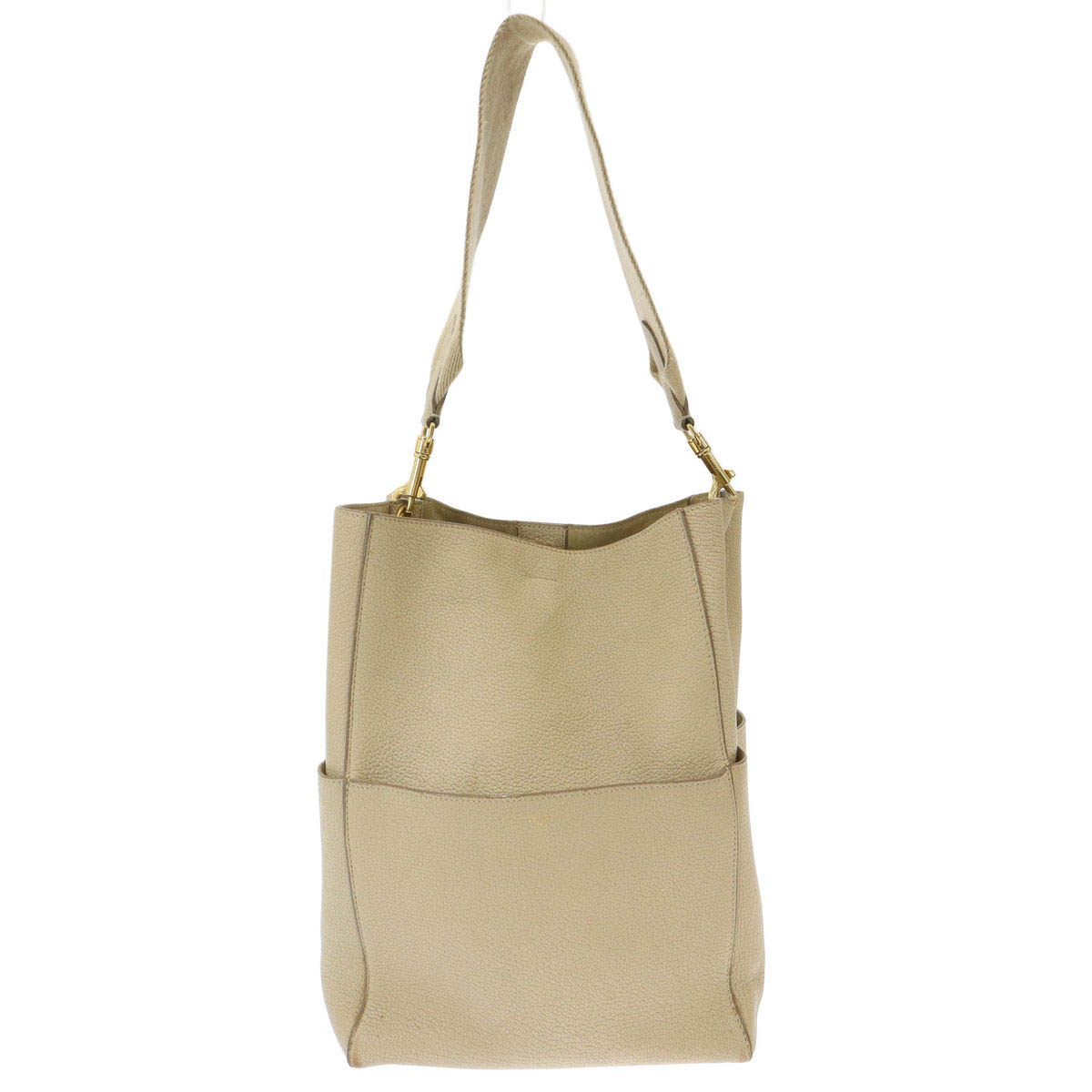Celine Sangles Bucket Shoulder Leather Bag Beige