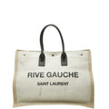 Saint Laurent Rive Gauche Tote Bag White Beige Canvas Hemp Linen
