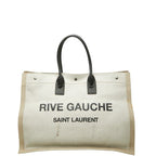 Saint Laurent Rive Gauche Tote Bag White Beige Canvas Hemp Linen