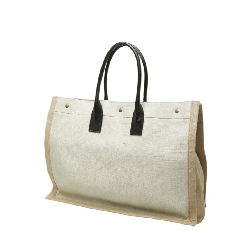 Saint Laurent Rive Gauche Tote Bag White Beige Canvas Hemp Linen — view 2