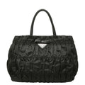 Prada Gathered Handbag Black Nylon Leather