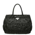Prada Gathered Handbag Black Nylon Leather