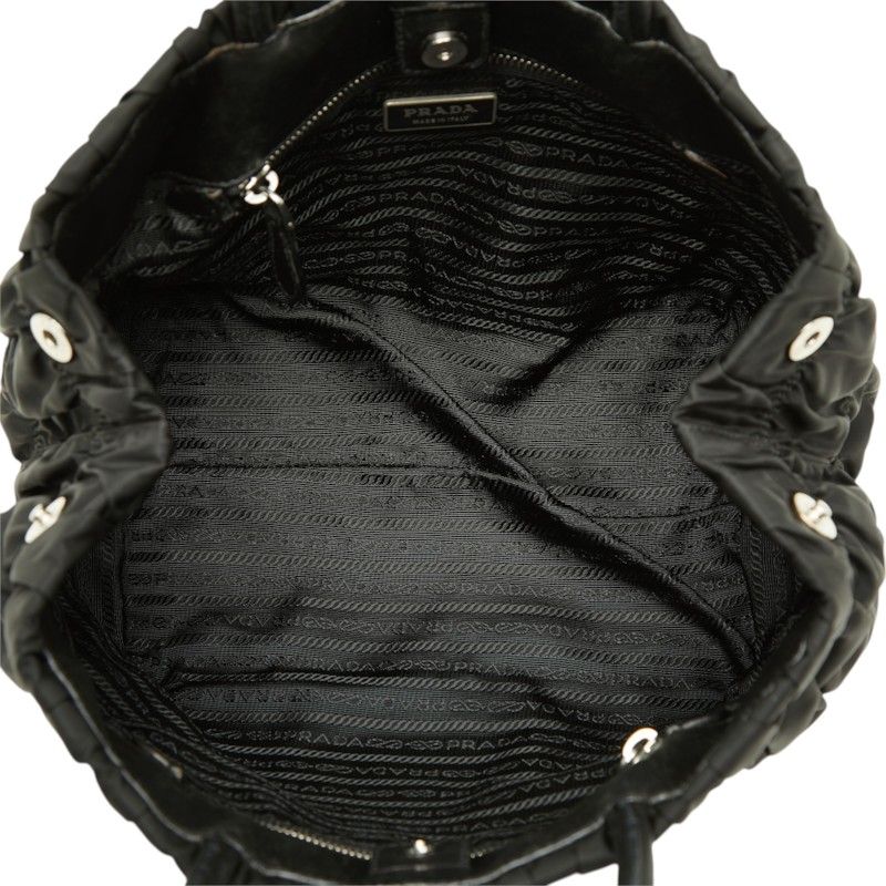 Prada Gathered Handbag Black Nylon Leather — view 8