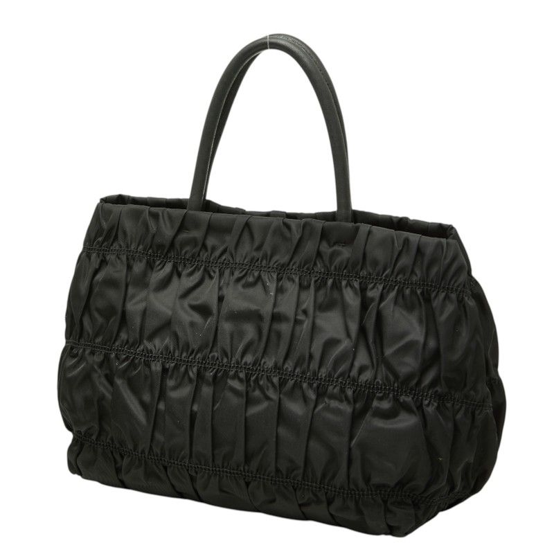 Prada Gathered Handbag Black Nylon Leather — view 2