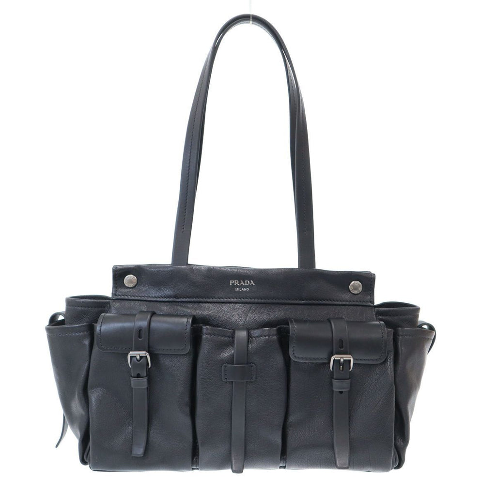 Prada Route Large Leather Tote Bag Black