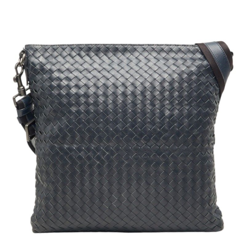 Bottega Veneta Intrecciato Crossbody Shoulder Bag Navy Leather