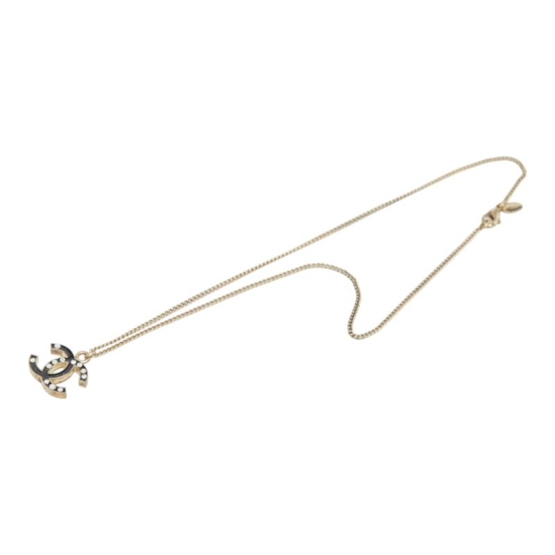 Chanel CC Logo Chain Pendant 07 Black Gold Plated Faux Pearl Rhinestone — view 4