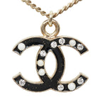Chanel CC Logo Chain Pendant 07 Black Gold Plated Faux Pearl Rhinestone — view 2