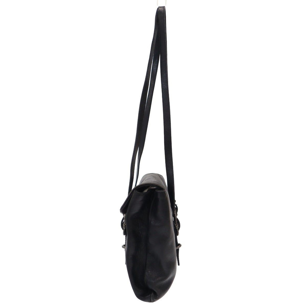 Prada Buckle Strap Leather Handbag Black — view 3