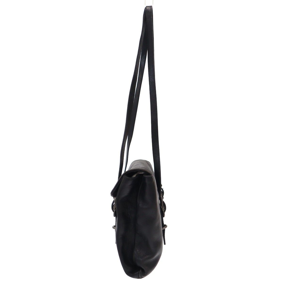 Prada Buckle Strap Leather Handbag Black — view 3