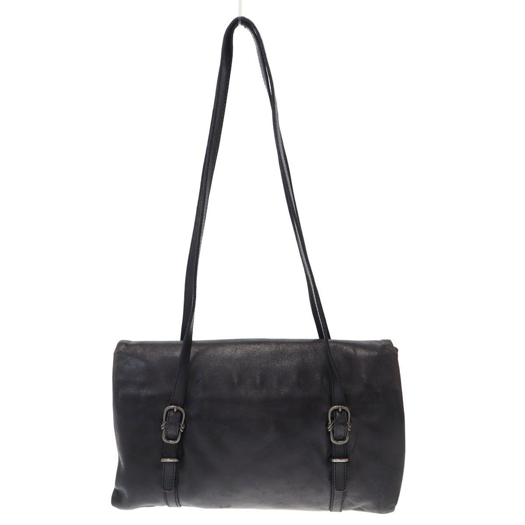 Prada Buckle Strap Leather Handbag Black — view 2