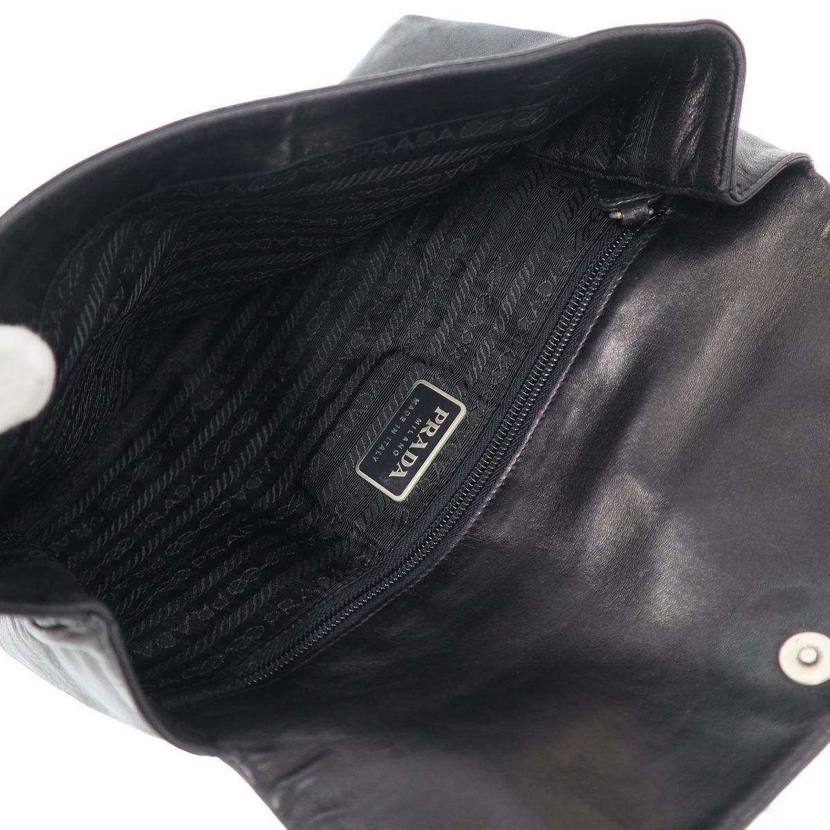 Prada Buckle Strap Leather Handbag Black — view 6