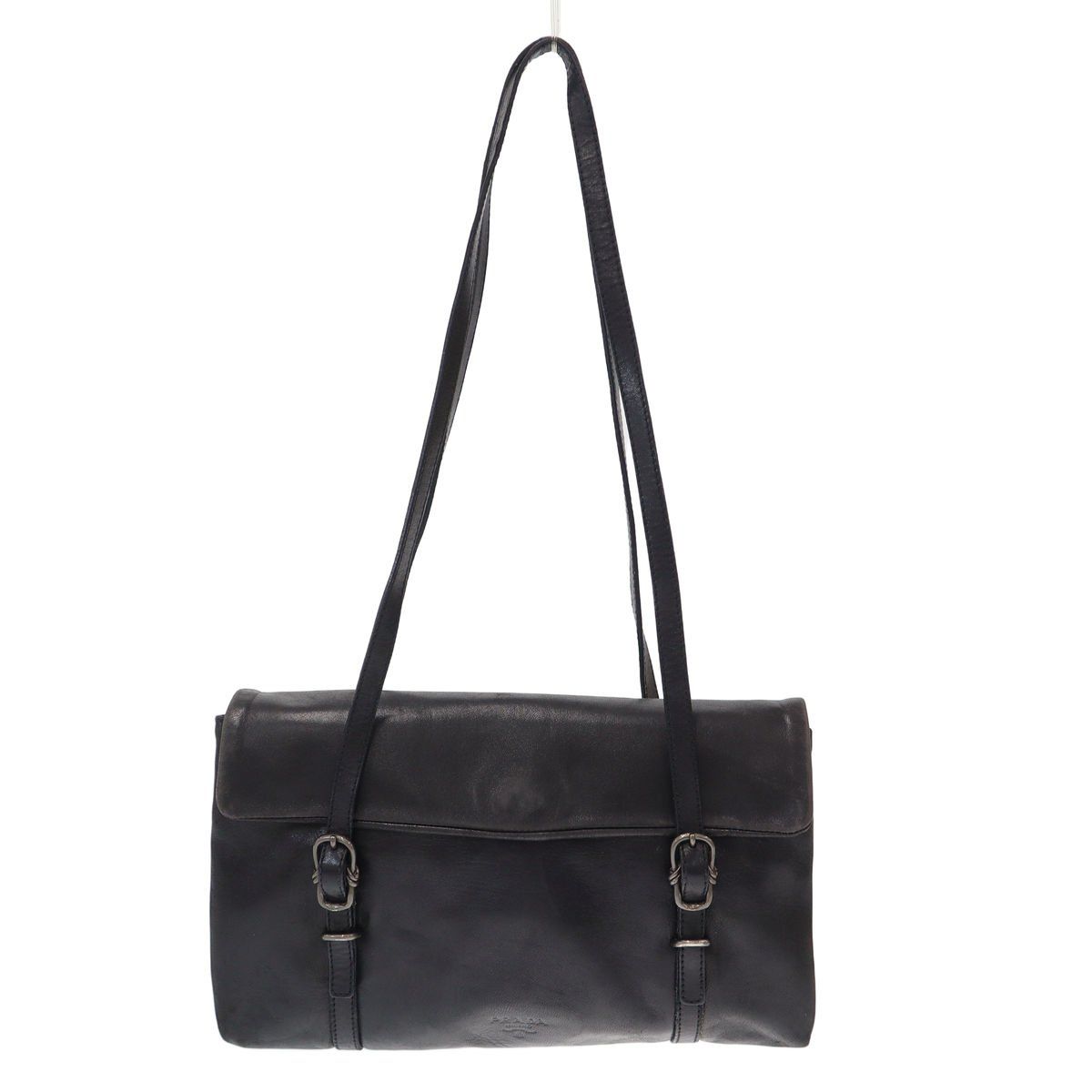 Prada Buckle Strap Leather Handbag Black