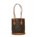 Louis Vuitton Monogram Petite Bucket PM Tote Shoulder Bag Brown Leather