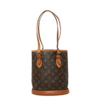 Louis Vuitton Monogram Petite Bucket PM Tote Shoulder Bag Brown Leather