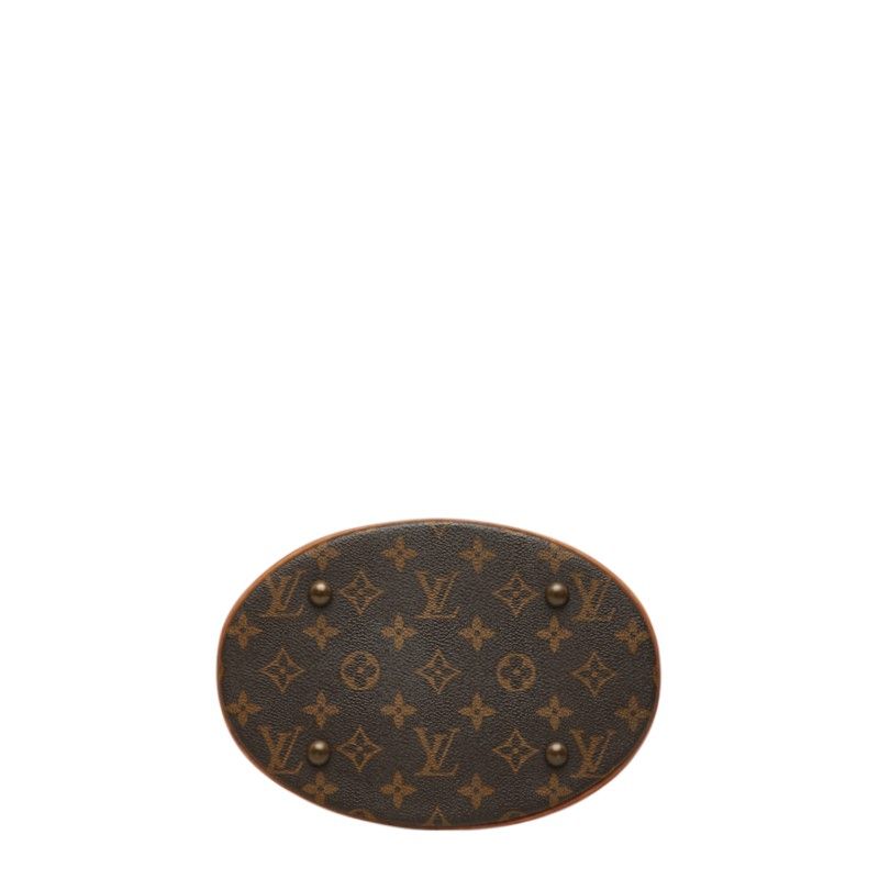Louis Vuitton Monogram Petite Bucket PM Tote Shoulder Bag Brown Leather — view 3