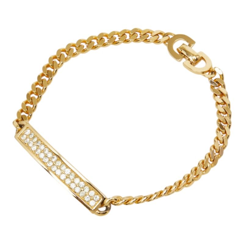 Dior Plate Chain Bracelet Gold Plated Rhinestone