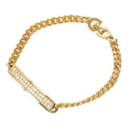 Dior Plate Chain Bracelet Gold Plated Rhinestone