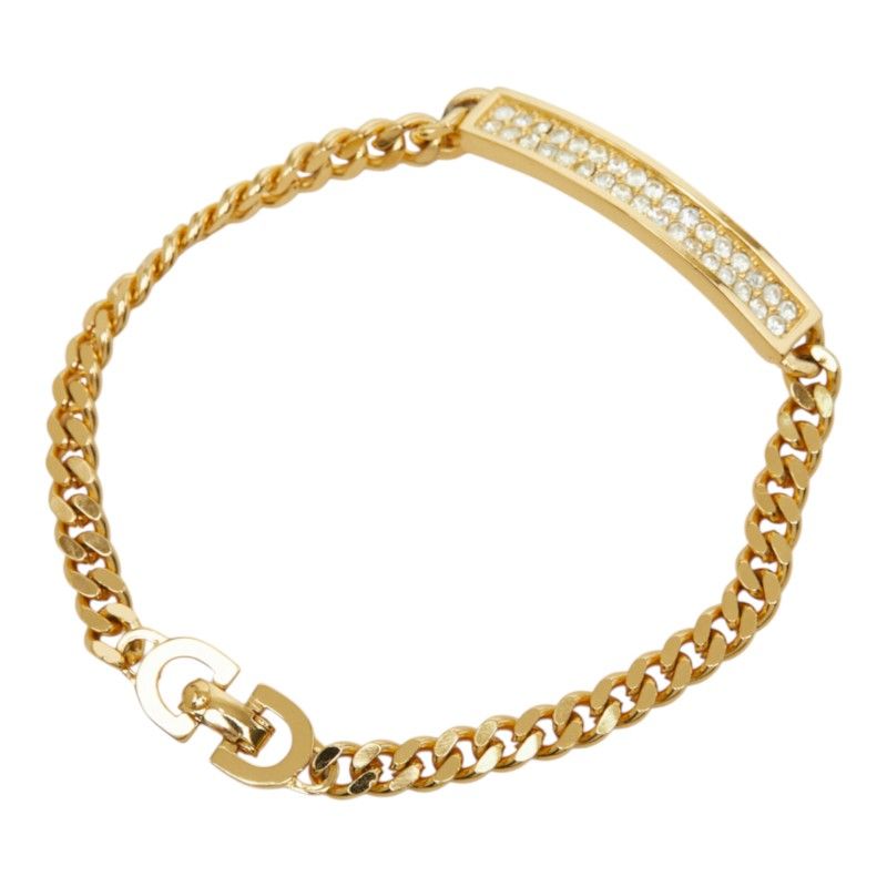 Dior Plate Chain Bracelet Gold Plated Rhinestone — view 2