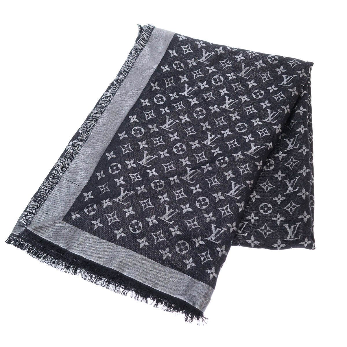 Louis Vuitton Shawl Monogram Shine Navy Silver Scarf