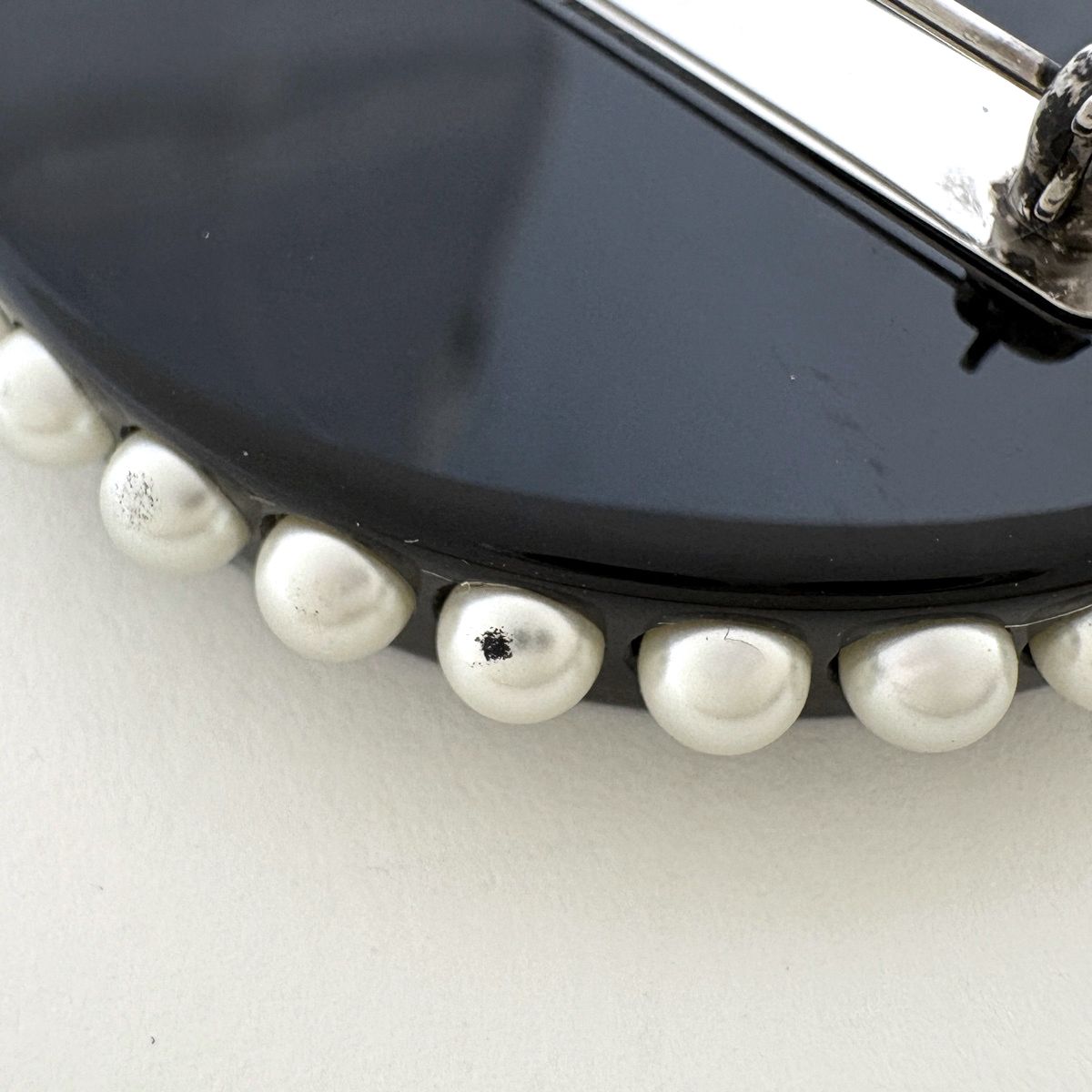 Chanel Brooch CC Logo Star Plastic Faux Pearl Black Silver — view 3
