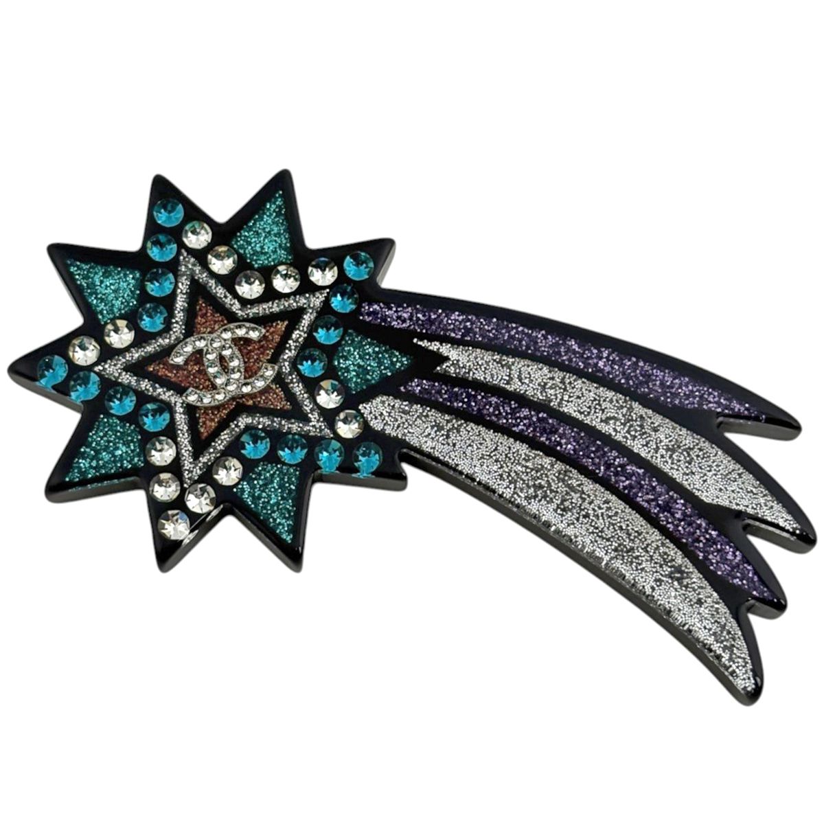 Chanel Brooch CC Logo Shooting Star Plastic Black Blue