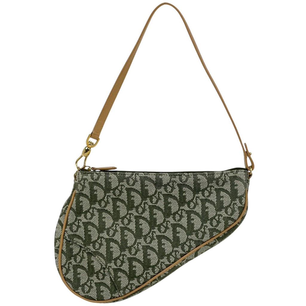Dior Trotter Pattern Saddle Bag Canvas Green