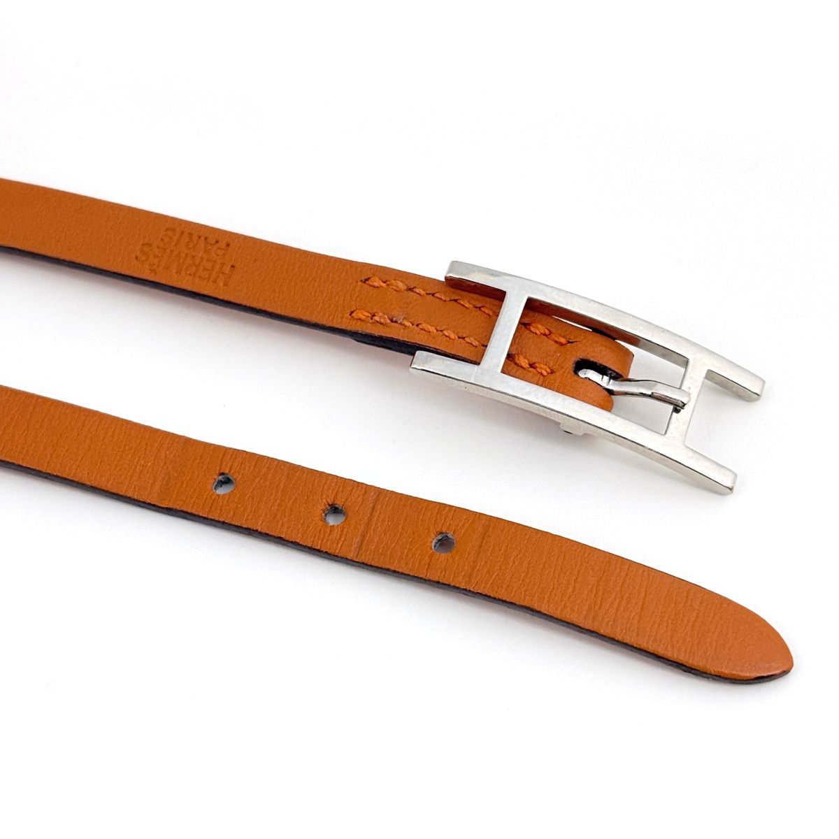 Hermes Hapi 3 Bracelet Leather Silver Plated Orange — view 2