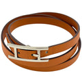 Hermes Hapi 3 Bracelet Leather Silver Plated Orange