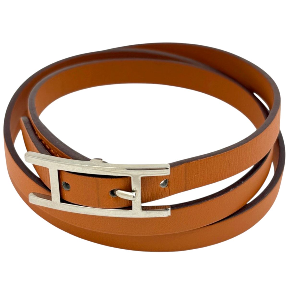 Hermes Hapi 3 Bracelet Leather Silver Plated Orange
