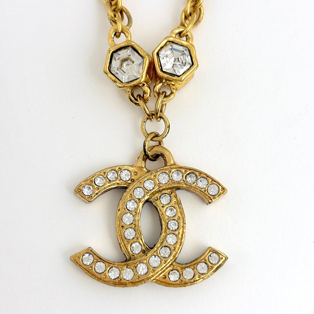 Chanel Necklace CC Logo Rhinestone Gold — view 2