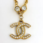 Chanel Necklace CC Logo Rhinestone Gold — view 2