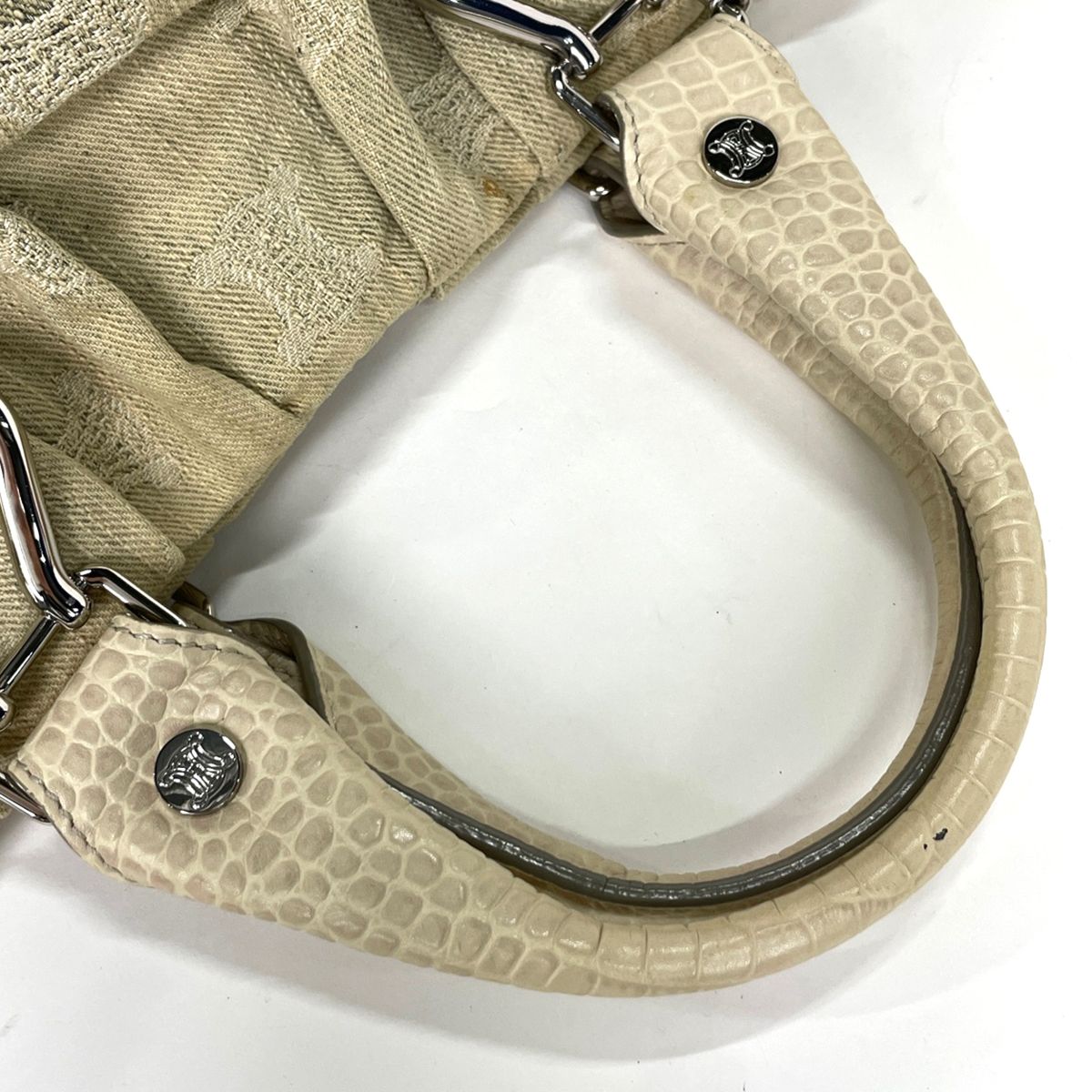 Celine Handbag Paris Macadam Pattern 2-Way Denim Blue Beige — view 6