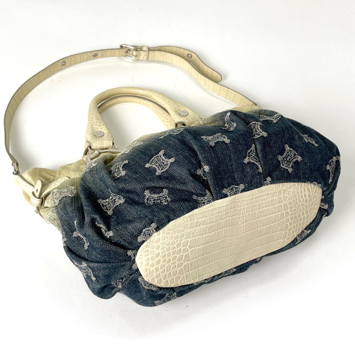 Celine Handbag Paris Macadam Pattern 2-Way Denim Blue Beige — view 2