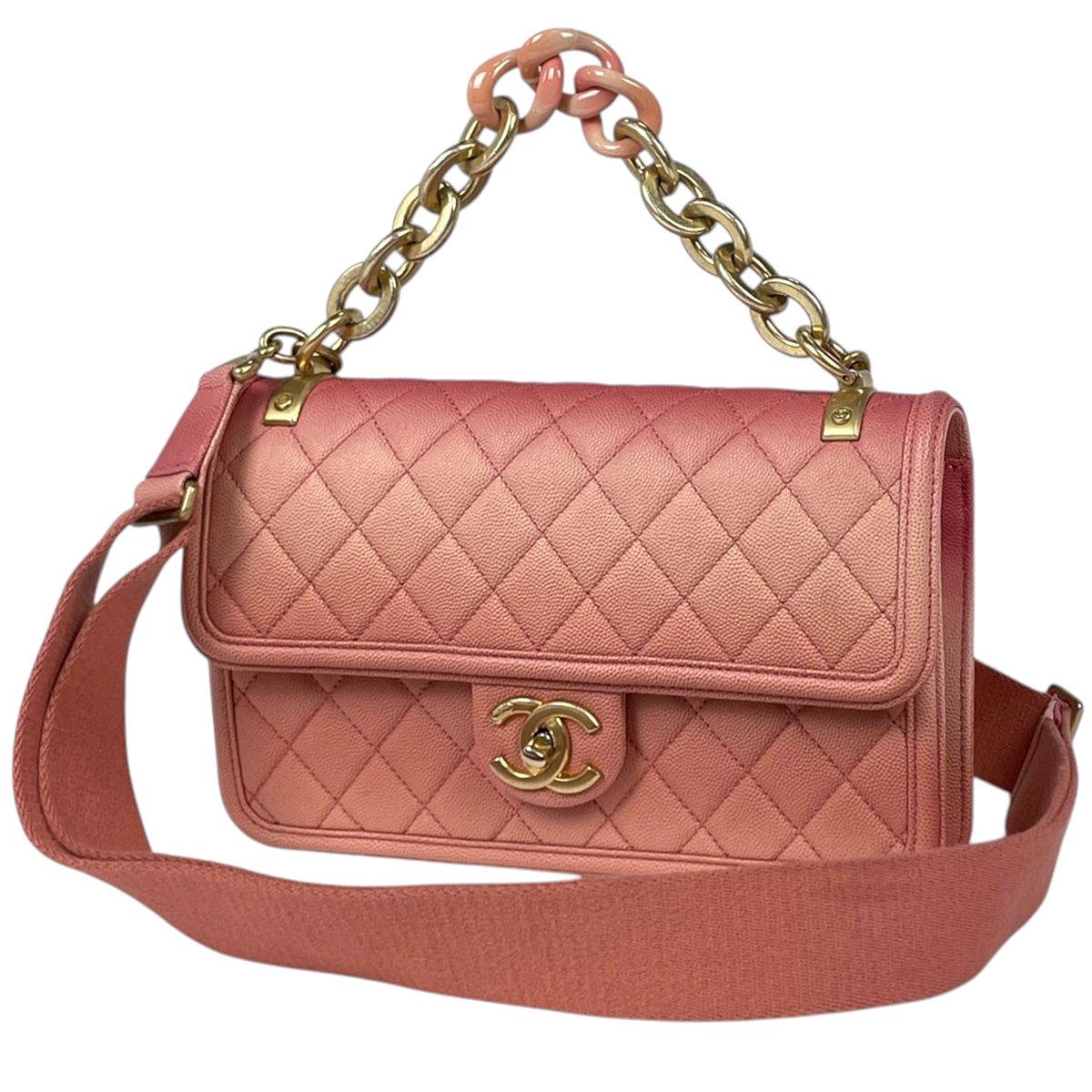 Chanel Handbag Quilted CC Logo 2-Way Caviar Leather Salmon Pink