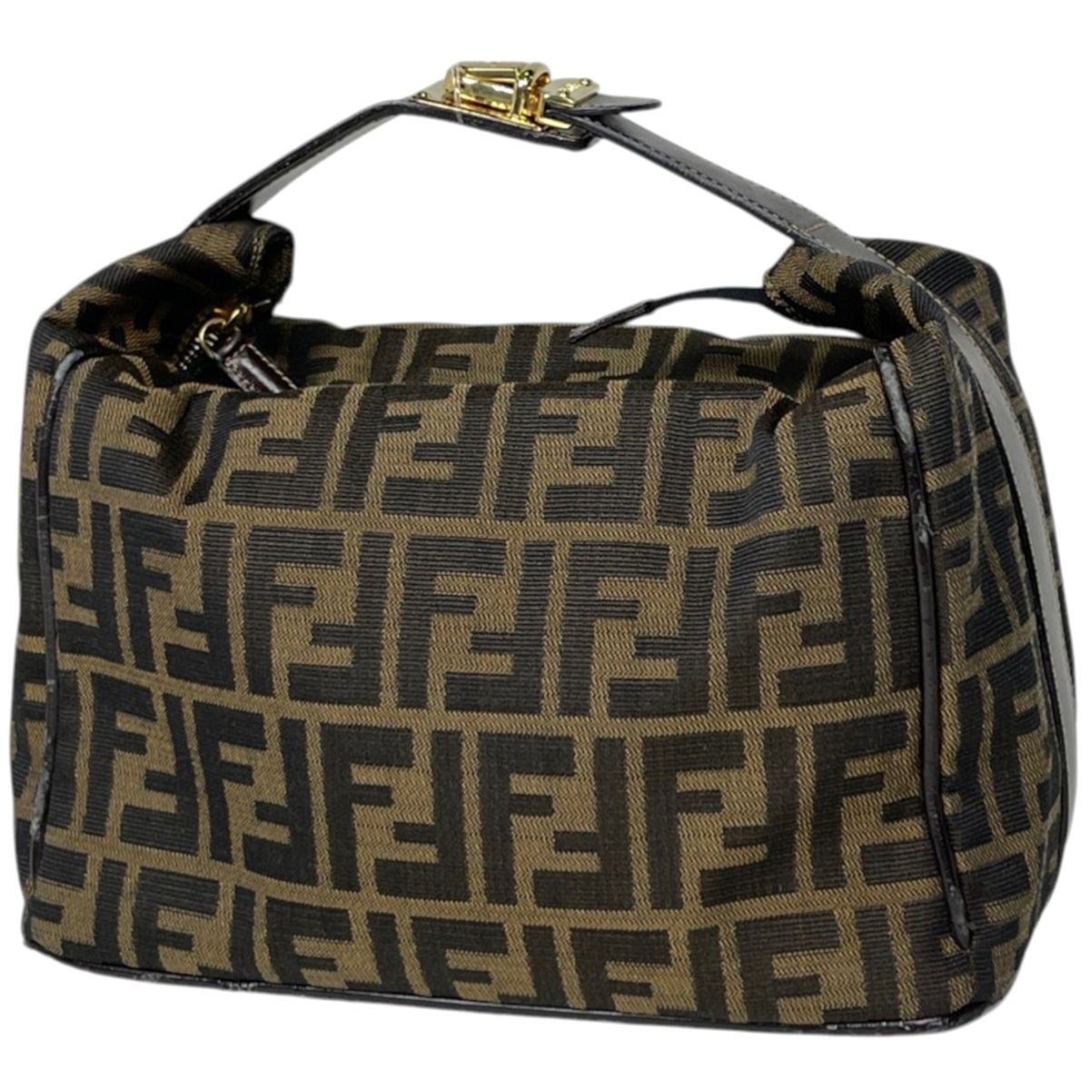 Fendi Handbag Zucca Pattern Vanity Bag Canvas Brown