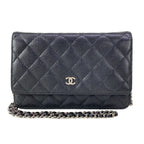 Chanel Wallet Quilted Black Silver Chain Shoulder Bag