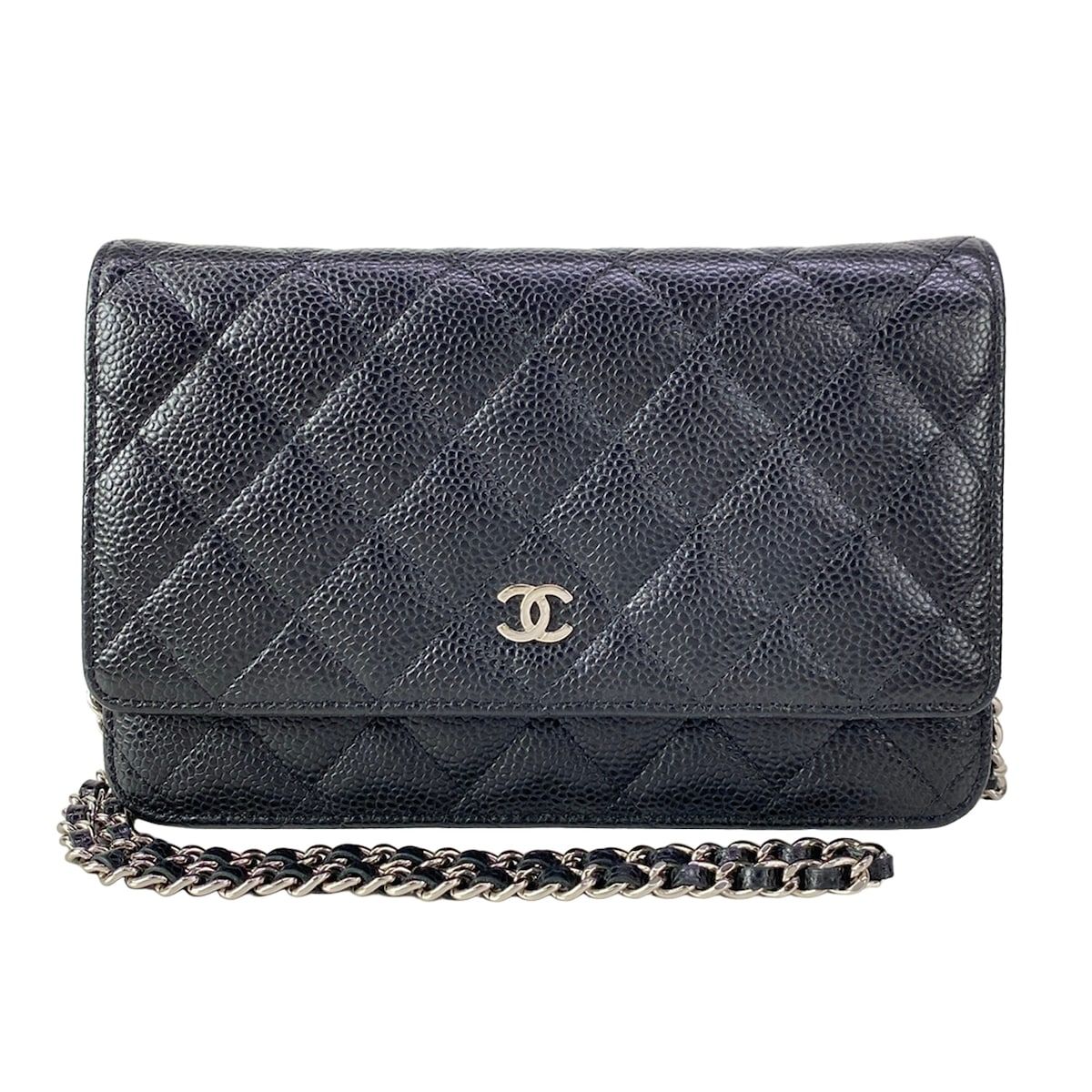 Chanel Wallet Quilted Black Silver Chain Shoulder Bag