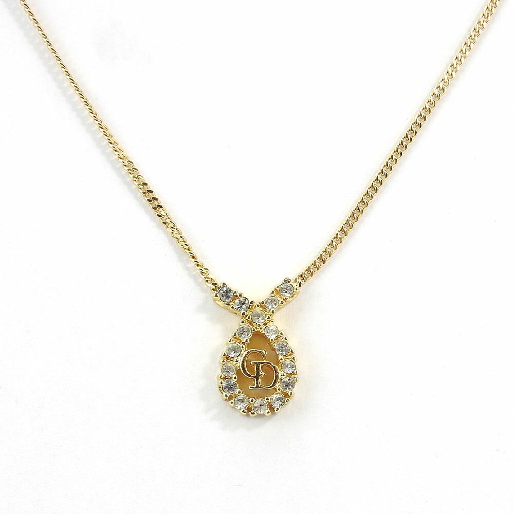 Dior Necklace Metal Gold CD Logo Plated Rhinestone