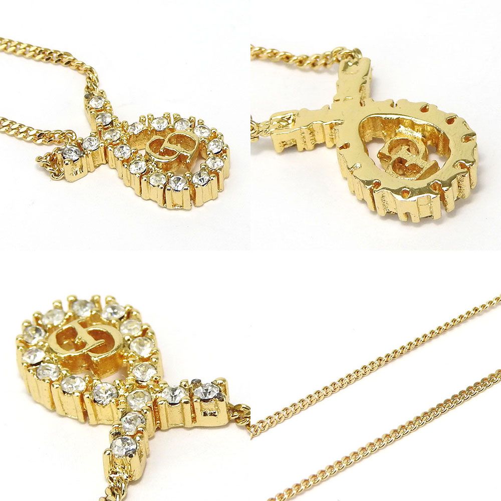 Dior Necklace Metal Gold CD Logo Plated Rhinestone — view 3