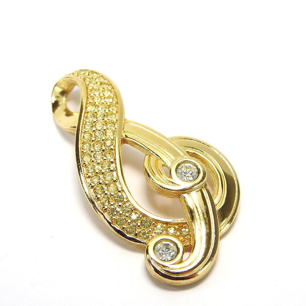 Dior Pendant Metal Gold Clear Musical Notes Rhinestone Plated