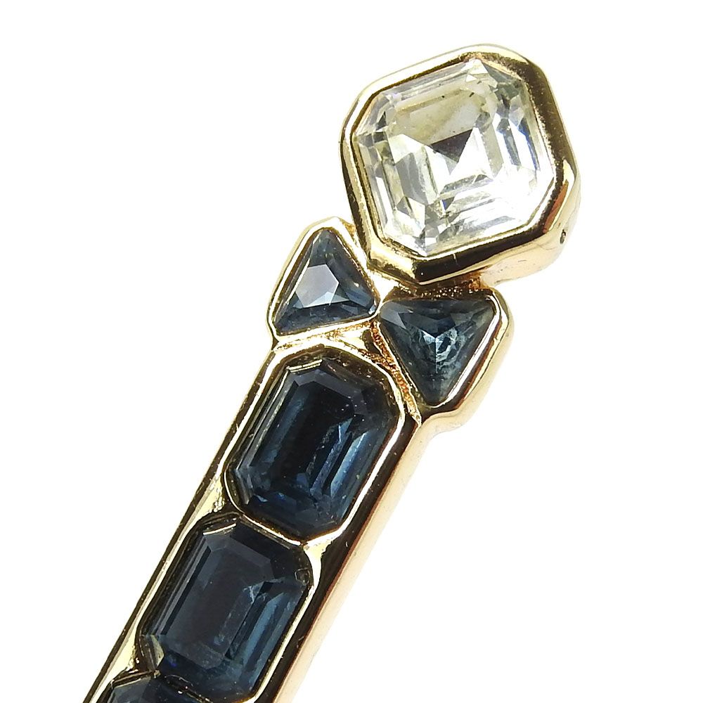 Dior Brooch Metal Gold Blue Clear Plated Rhinestone Ribbon — view 3