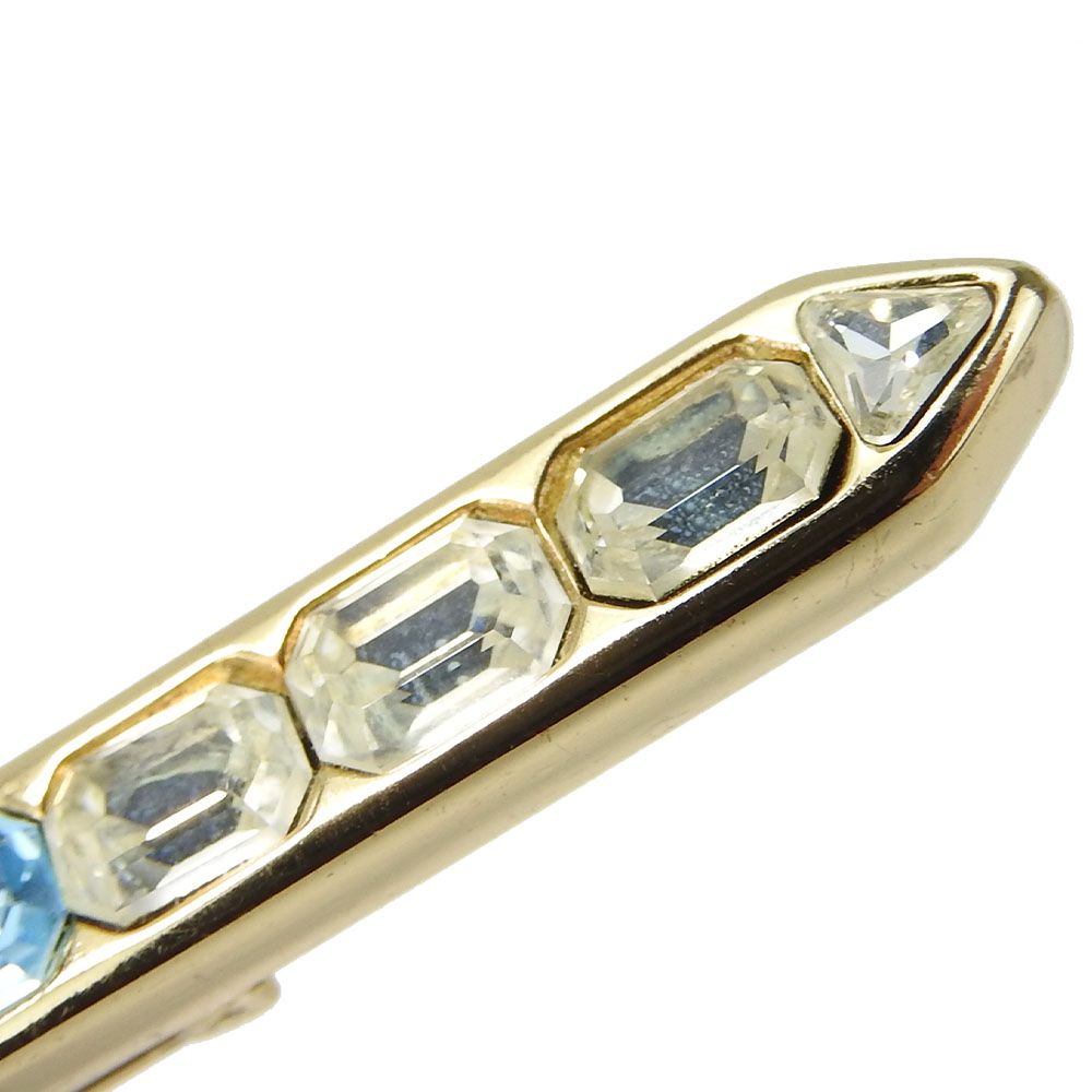 Dior Brooch Metal Gold Blue Clear Plated Rhinestone Ribbon — view 6