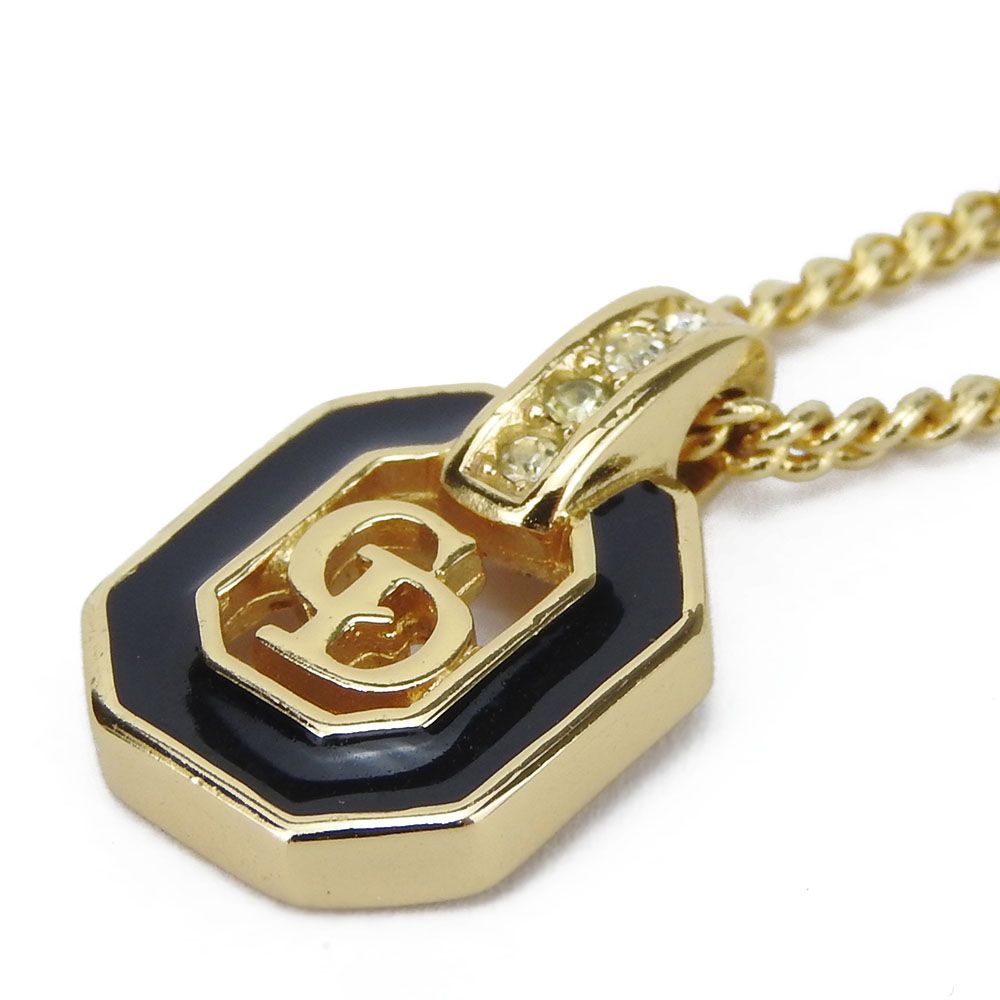 Dior Necklace Metal Gold Black Logo Rhinestone — view 2