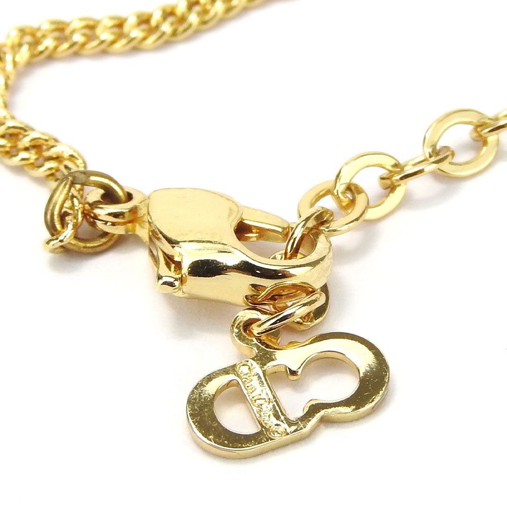 Dior Necklace Metal Gold Black Logo Rhinestone — view 8