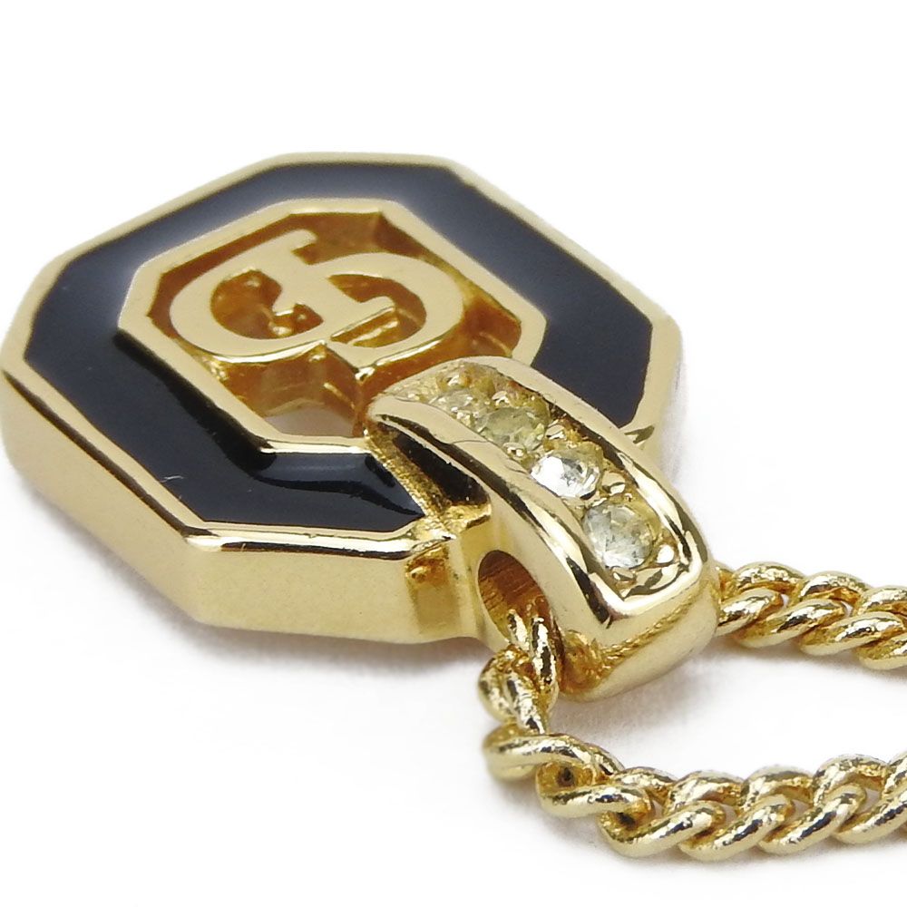 Dior Necklace Metal Gold Black Logo Rhinestone — view 4