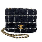 Chanel Shoulder Bag Mini Quilted Black White