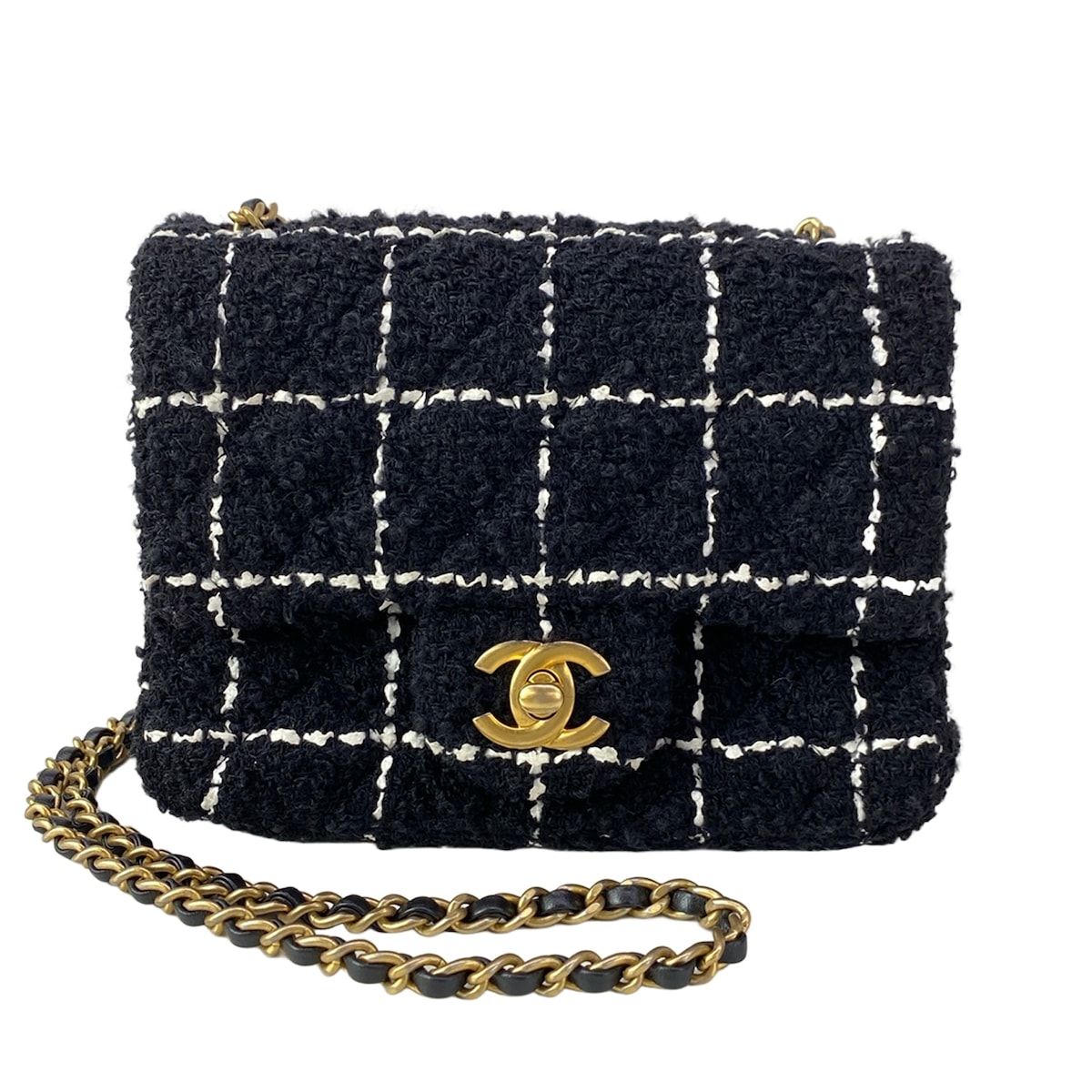 Chanel Shoulder Bag Mini Quilted Black White