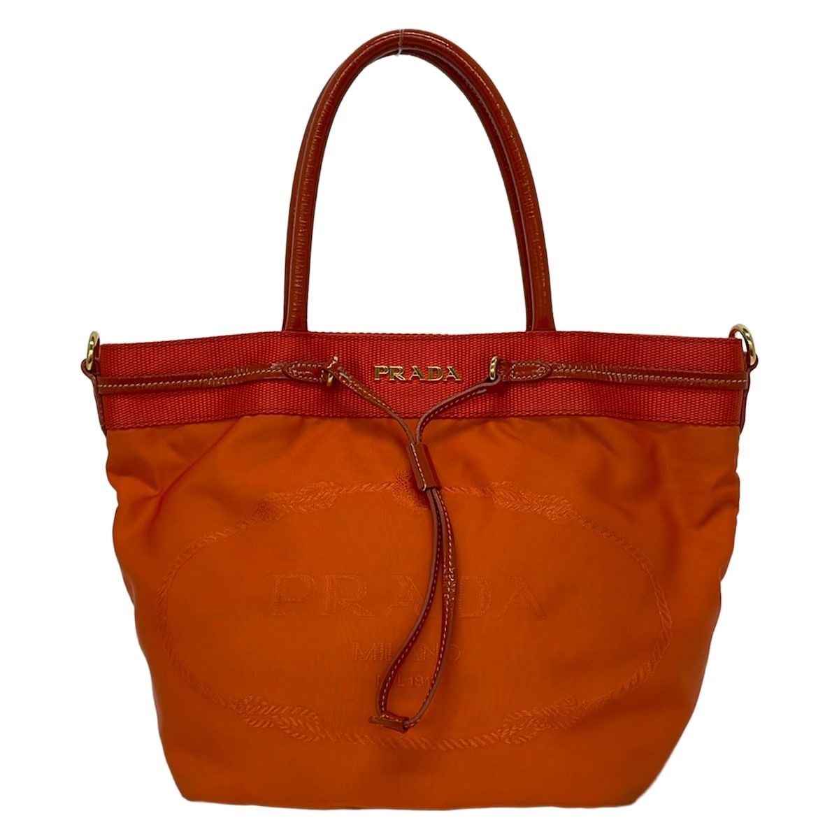 Prada Tote Bag Logo Jacquard Orange Leather